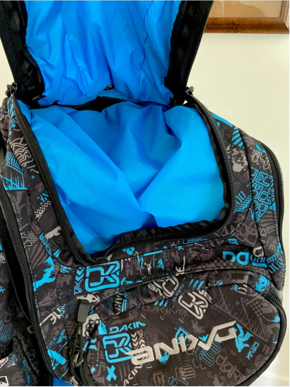 Dakine Backpack Black and Blue Graphic Print Quality Heavy Duty
